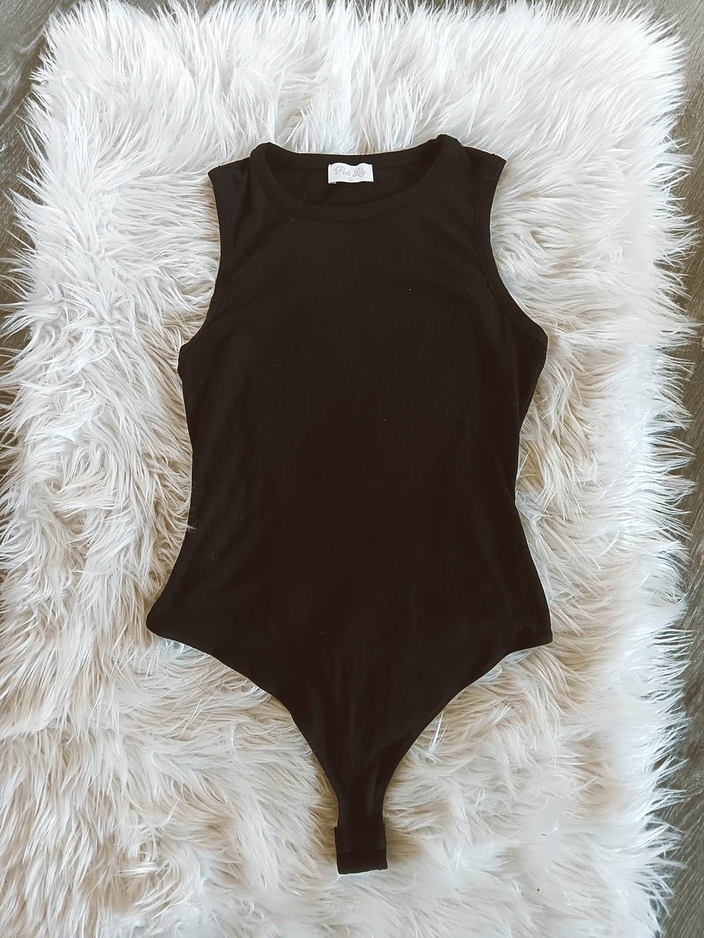 Pink Lily Black Ribbed Sleeveless Bodysuit